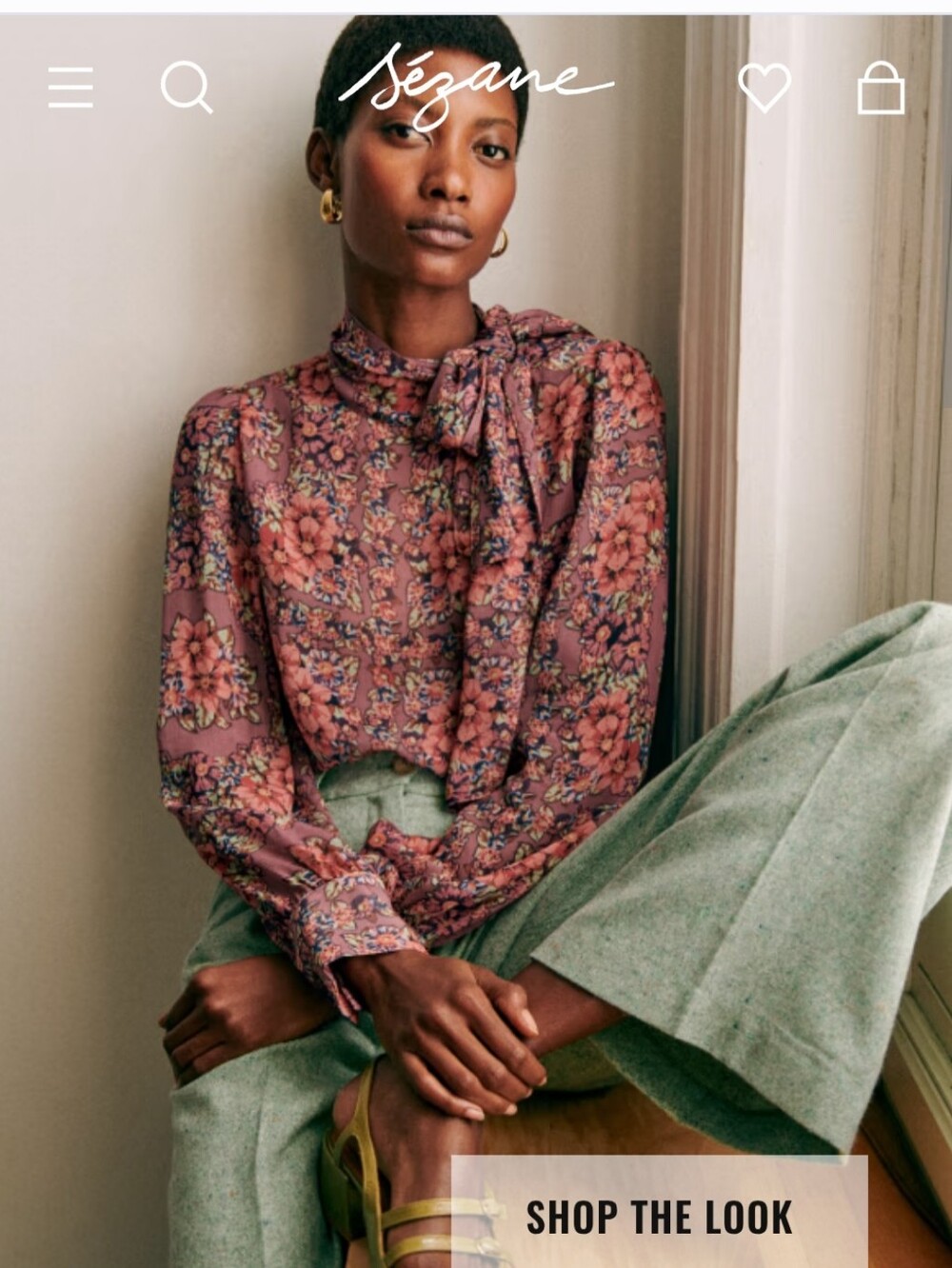 Sézane Pink Floral Tie-Neck Blouse